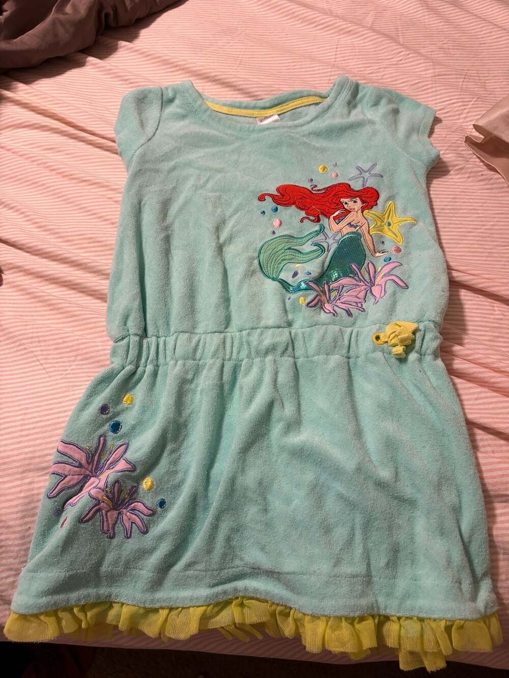 Disney Store The Little Mermaid Ariel Girls Terry Cloth Swim Cover-Up Size 7/8